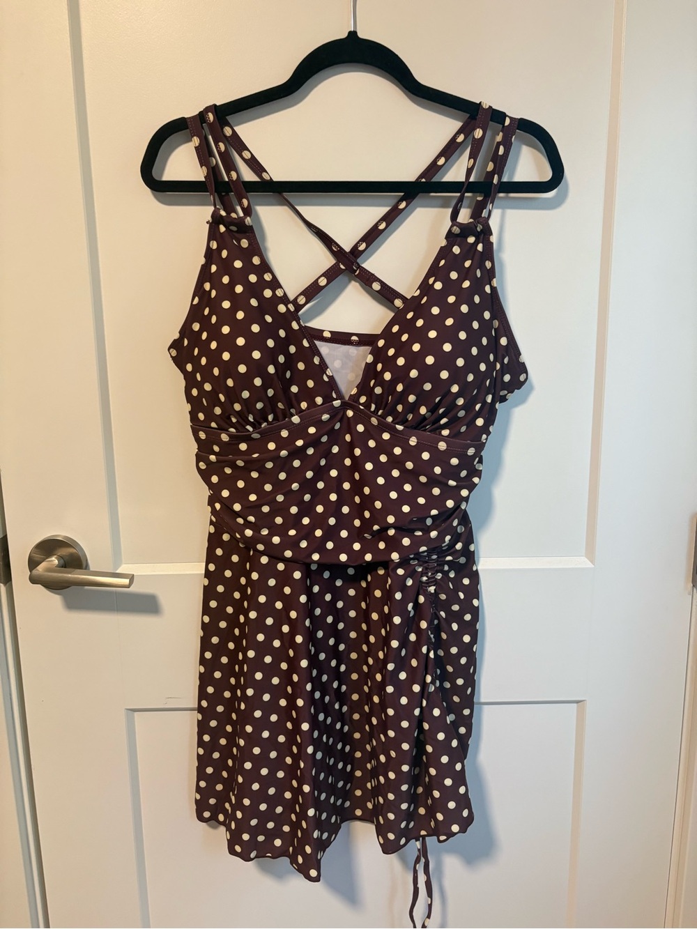 Polka Dot Brown and Butter Yellow One-Piece Swim Dress